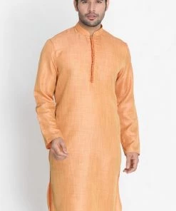 Vastramay Men's Peach Silk Blend Kurta