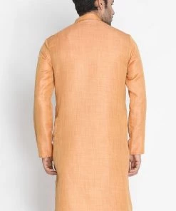 Vastramay Men's Peach Silk Blend Kurta
