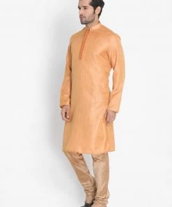 Vastramay Men's Peach Silk Blend Kurta And Pyjama Set Buy 1 Get 1