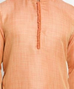 Vastramay Men's Peach Silk Blend Kurta And Pyjama Set Buy 1 Get 1