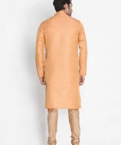 Vastramay Men's Peach Silk Blend Kurta And Pyjama Set Buy 1 Get 1