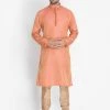 Vastramay Men's Pink Silk Blend Kurta And Churidar Set Buy 1 Get 1