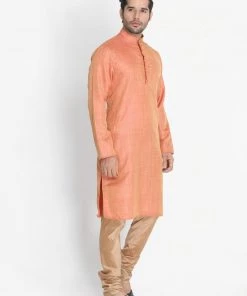 Vastramay Men's Pink Silk Blend Kurta And Churidar Set Buy 1 Get 1