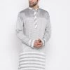 Vastramay Men's Grey Cotton Blend Kurta