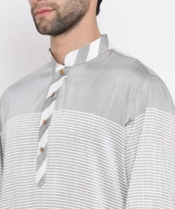 Vastramay Men's Grey Cotton Blend Kurta And Pyjama Set