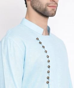 Vastramay Men's Blue Mix Cotton Kurta And Pyjama Set