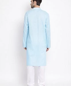 Vastramay Men's Blue Mix Cotton Kurta And Pyjama Set