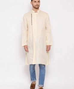 Vastramay Men's Cream Mix Cotton Kurta