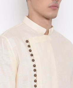 Vastramay Men's Cream Mix Cotton Kurta And Pyjama Set