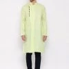 Vastramay Men's Green Mix Cotton Kurta 1 Vastramay Men's Green Mix Cotton Kurta