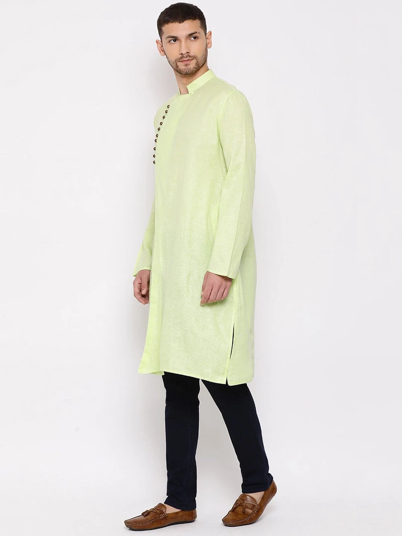 Vastramay Men's Green Mix Cotton Kurta 6 Vastramay Men's Green Mix Cotton Kurta