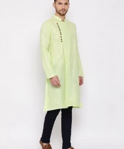 Vastramay Men's Green Mix Cotton Kurta