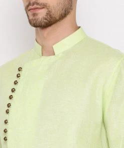 Vastramay Men's Green Mix Cotton Kurta 10 Vastramay Men's Green Mix Cotton Kurta