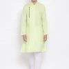 Vastramay Men's Green Mix Cotton Kurta And Pyjama Set