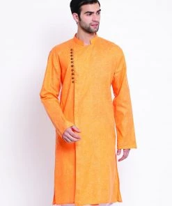 Vastramay Men's Orange Mix Cotton Kurta