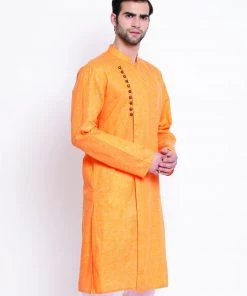 Vastramay Men's Orange Mix Cotton Kurta