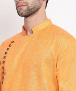 Vastramay Men's Orange Mix Cotton Kurta