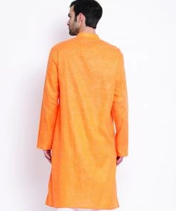 Vastramay Men's Orange Mix Cotton Kurta