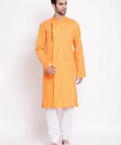 Vastramay Men's Orange Mix Cotton Kurta