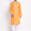 Vastramay Men's Orange Mix Cotton Kurta And Pyjama Set