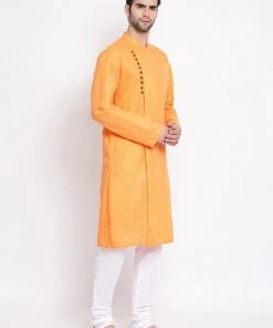 Vastramay Men's Orange Mix Cotton Kurta And Pyjama Set