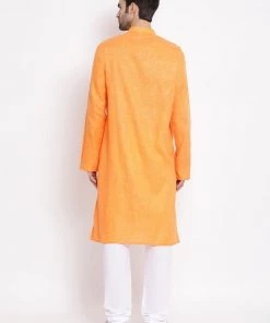 Vastramay Men's Orange Mix Cotton Kurta And Pyjama Set