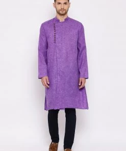 Vastramay Men's Purple Mix Cotton Kurta