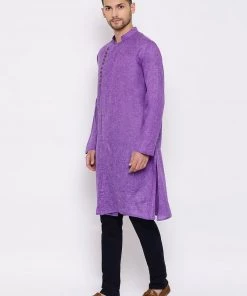 Vastramay Men's Purple Mix Cotton Kurta