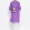Vastramay Men's Purple Mix Cotton Kurta And Pyjama Set