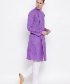 Vastramay Men's Purple Mix Cotton Kurta And Pyjama Set