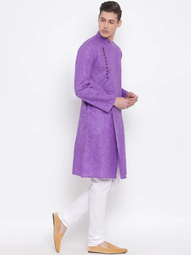 Vastramay Men's Purple Mix Cotton Kurta And Pyjama Set 4 Vastramay Men's Purple Mix Cotton Kurta And Pyjama Set
