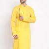 Vastramay Men's Yellow Mix Cotton Kurta Buy 1 Get 1