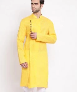 Vastramay Men's Yellow Mix Cotton Kurta Buy 1 Get 1