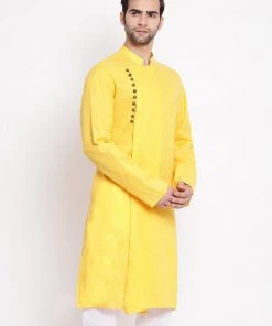 Vastramay Men's Yellow Mix Cotton Kurta Buy 1 Get 1