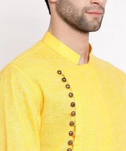 Vastramay Men's Yellow Mix Cotton Kurta Buy 1 Get 1