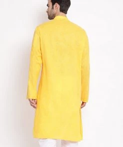 Vastramay Men's Yellow Mix Cotton Kurta Buy 1 Get 1