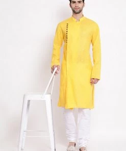 Vastramay Men's Yellow Mix Cotton Kurta Buy 1 Get 1