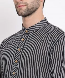Vastramay Men's Black Pure Cotton Kurta And Pyjama Set