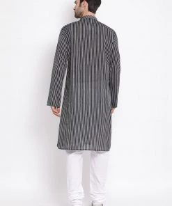 Vastramay Men's Black Pure Cotton Kurta And Pyjama Set