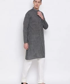 Vastramay Men's Black Pure Cotton Kurta And Pyjama Set