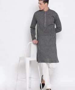 Vastramay Men's Black Pure Cotton Kurta And Pyjama Set