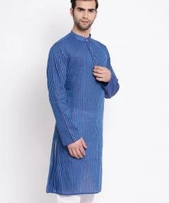 VASTRAMAY Men's Blue Pure Cotton Kurta