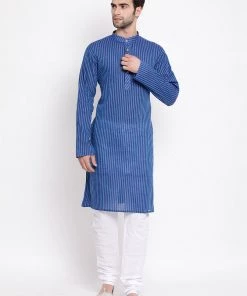 Vastramay Men's Blue Pure Cotton Kurta And Pyjama Set