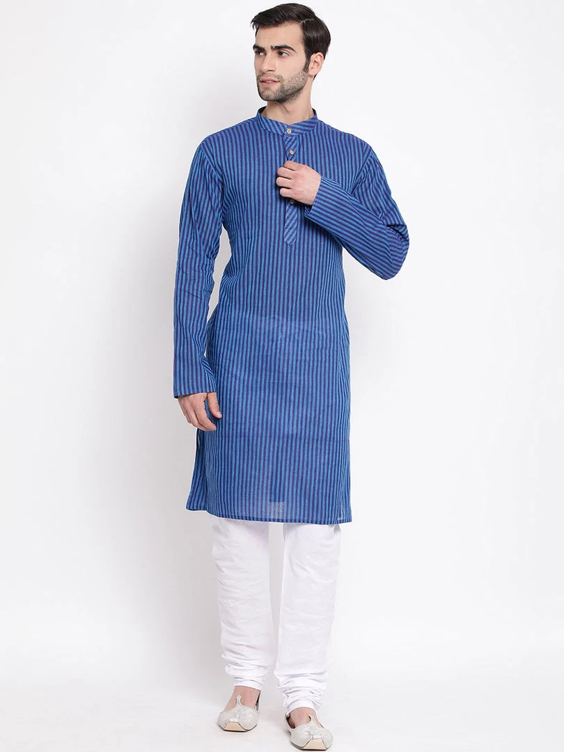 Vastramay Men's Blue Pure Cotton Kurta And Pyjama Set 3 Vastramay Men's Blue Pure Cotton Kurta And Pyjama Set