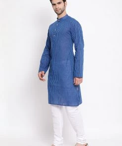 Vastramay Men's Blue Pure Cotton Kurta And Pyjama Set