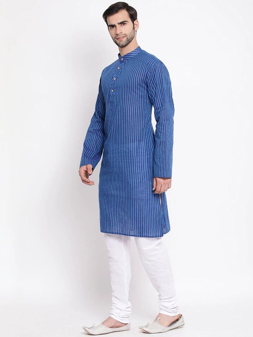 Vastramay Men's Blue Pure Cotton Kurta And Pyjama Set 4 Vastramay Men's Blue Pure Cotton Kurta And Pyjama Set