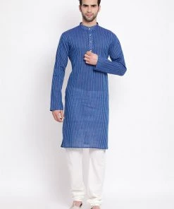 Vastramay Men's Blue Pure Cotton Kurta And Pyjama Set
