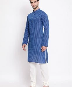 Vastramay Men's Blue Pure Cotton Kurta And Pyjama Set