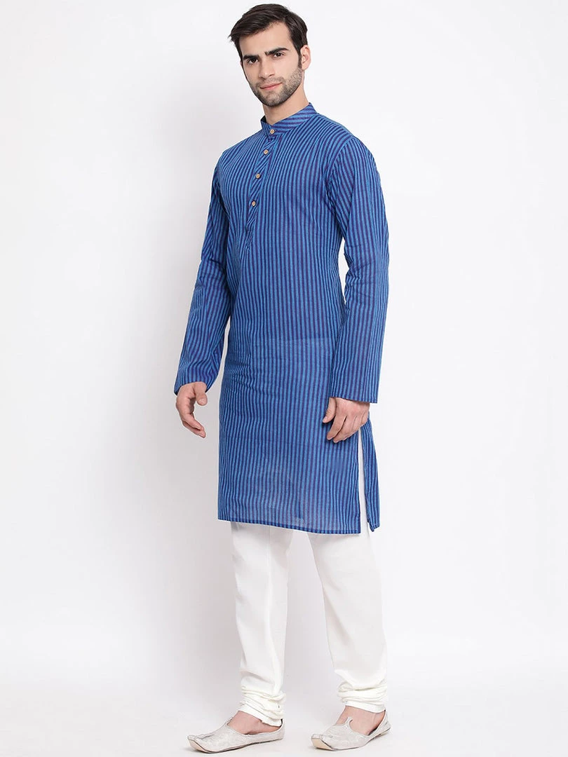 Vastramay Men's Blue Pure Cotton Kurta And Pyjama Set 4 Vastramay Men's Blue Pure Cotton Kurta And Pyjama Set
