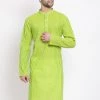 VASTRAMAY Men's Green Pure Cotton Kurta